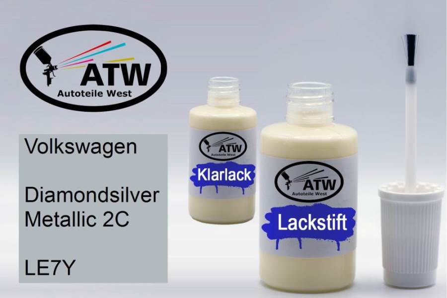 Volkswagen, Diamondsilver Metallic 2C, LE7Y: 20ml Lackstift + 20ml Klarlack - Set, von ATW Autoteile West.